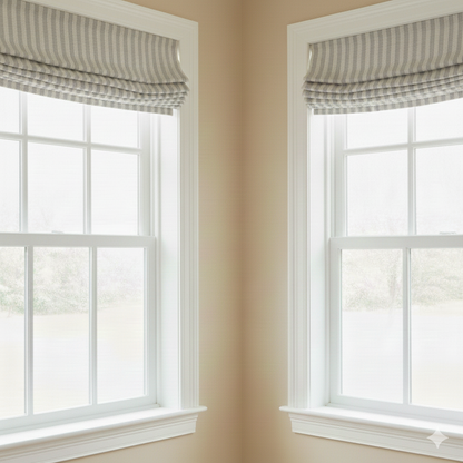 Beige and Tan 100% Striped Linen Flat Roman Shade, CL1115