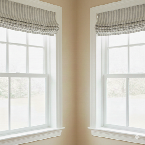 Beige and Tan 100% Striped Linen Flat Roman Shade/CL1115