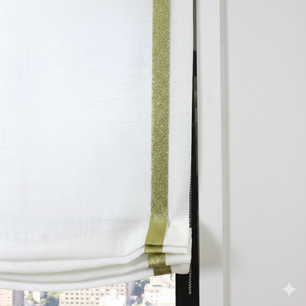 Glitter Gold Border Off-White Linen Relaxed Roman Shade/CL1010 - Classic & Modern Home