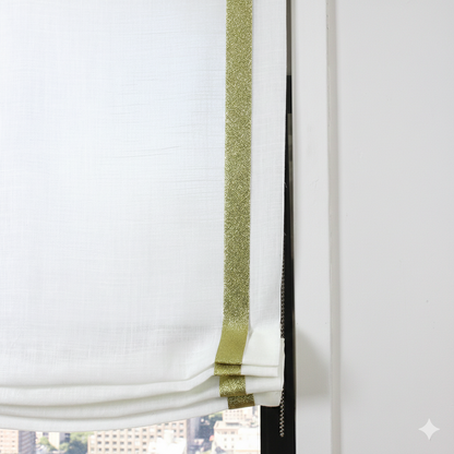 Glitter Gold Border Off-White Linen Relaxed Roman Shade/CL1010 - Classic & Modern Home