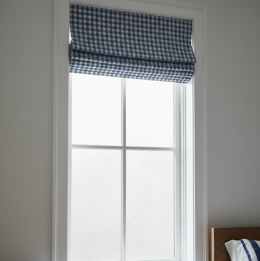 Checkered Pattern 100% Natural Linen Flat Roman Shade, Relaxed Roman Shade, CL1083