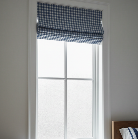 Checkered Pattern 100% Natural Linen Flat Roman Shade, Relaxed Roman Shade/CL1083