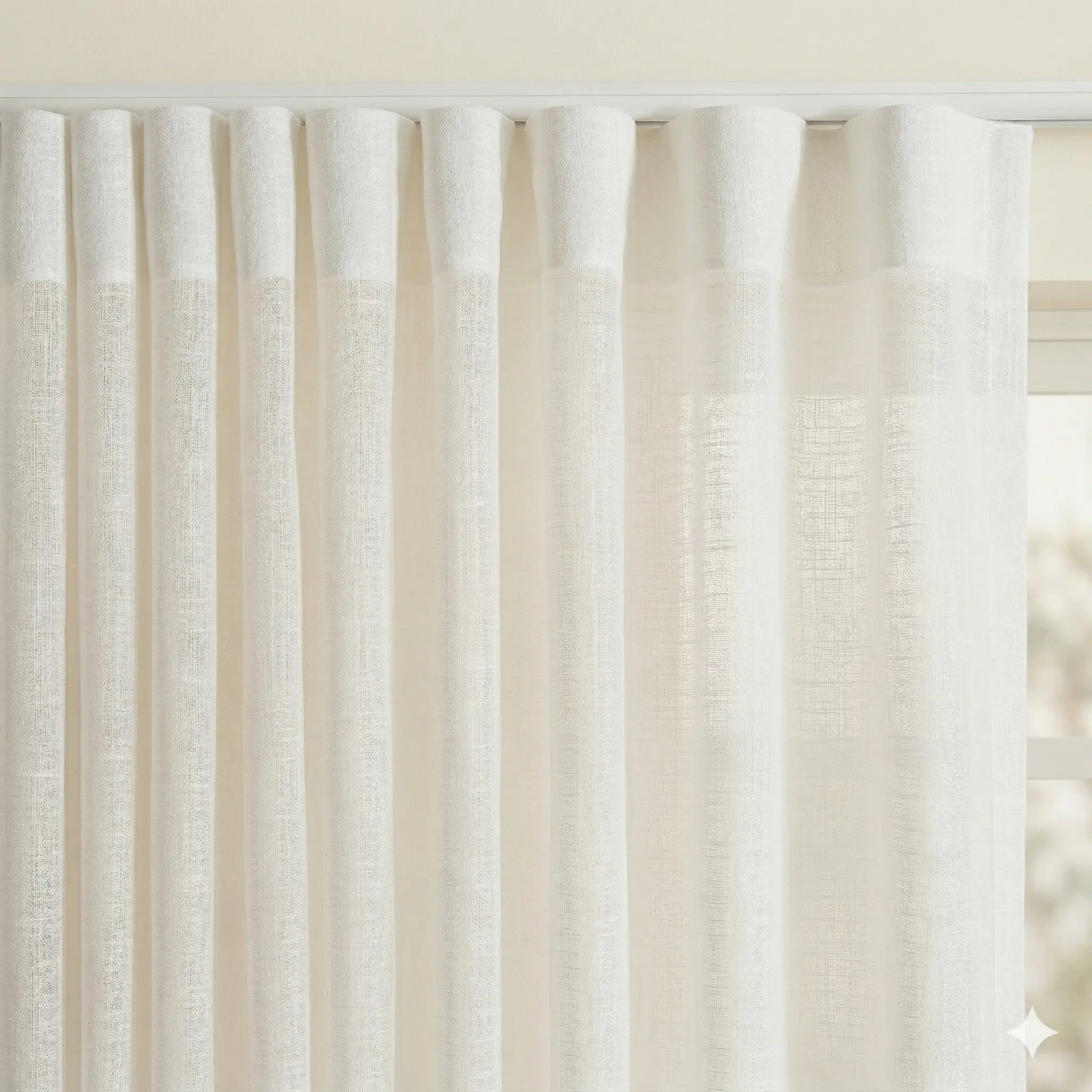 Textured white curtain panel with a neutral background