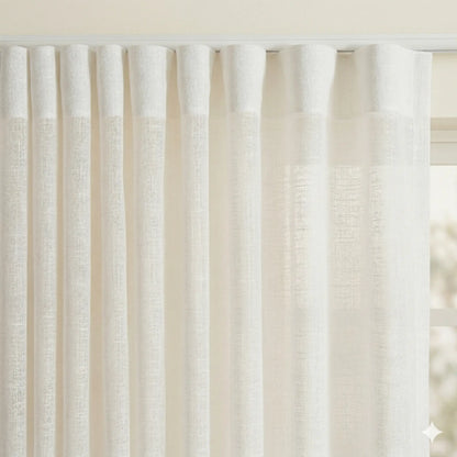 Textured white curtain panel with a neutral background