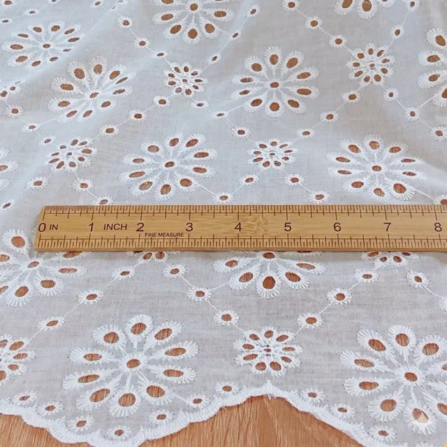 Premium White Floral Embroidery Cotton Fabric, CL1010