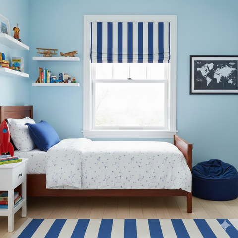 2" Stripe Faux Linen Flat Roman Shade / CL1092