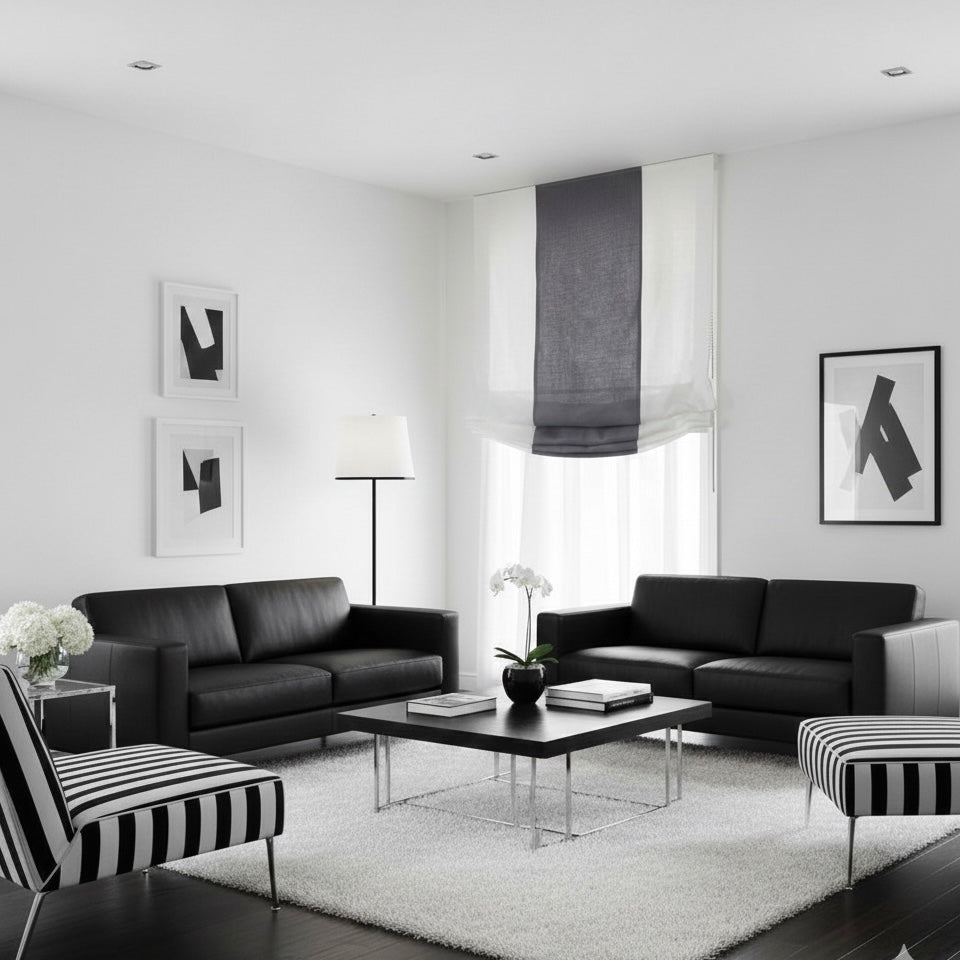 Dark Gray White 2 Color Combo Linen Relaxed Roman Shade/CL1010 - Classic & Modern Home