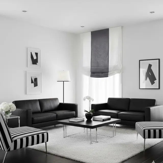 Dark Gray White 2 Color Combo Linen Relaxed Roman Shade, CL1010
