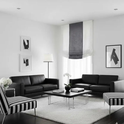 Dark Gray White 2 Color Combo Linen Relaxed Roman Shade, CL1010