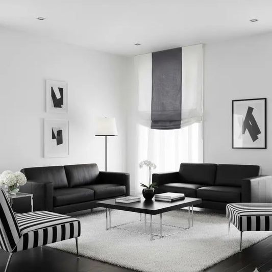 Dark Gray White 2 Color Combo Linen Relaxed Roman Shade, CL1010
