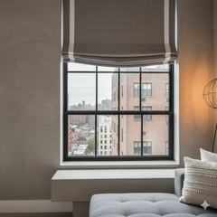 Dark Gray 100% natural Linen Custom Modern Flat Roman Shade with White Decorative Trims/CL1010