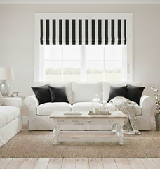 White & Dark Gray 5" Striped 100% Natural Linen Flat Roman Shade/CL1026