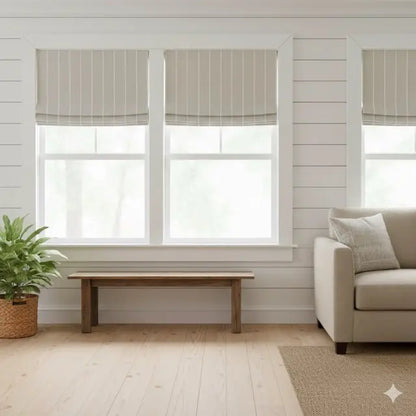 Stripe Embroidery Blend Linen Linen Flat Roman Shade, CL1060