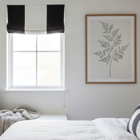 Black & White Two-Tone Natural Linen Relaxed Roman Shade / CL1010