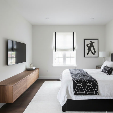 Black Bordered White 100% Natural Linen Relaxed Roman Shade/CL1010