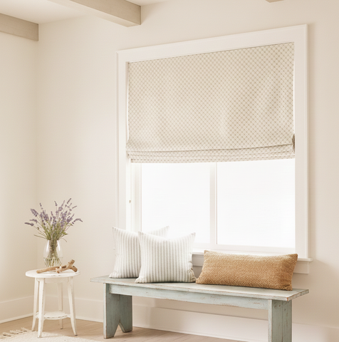 Seamless Light Green Diamond Cream Jacquard Flat Roman Shade / CL1187