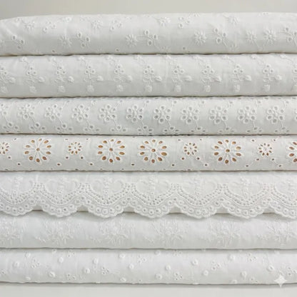 Premium White Floral Embroidery Cotton Fabric, CL1010