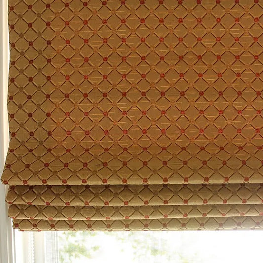 Brown patterned roman blind with a geometric design