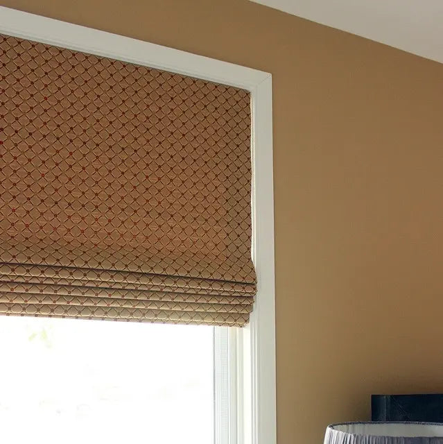 Golden Brown Geometric Trellis Jacquard Fabric Flat Roman Shade, CL1187