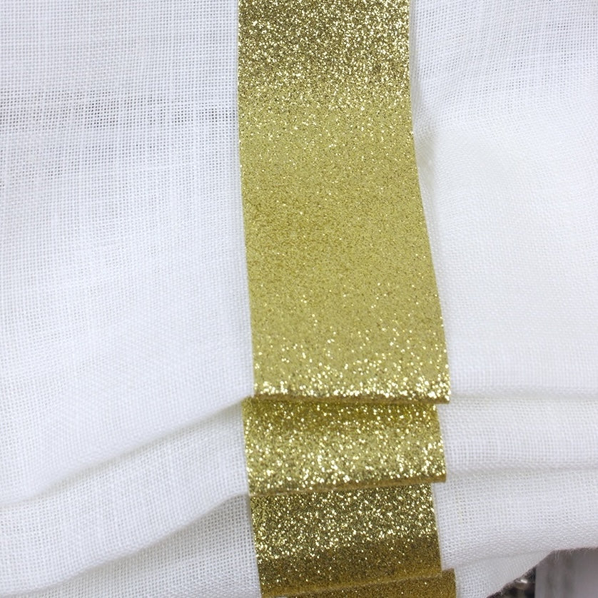 Glitter Gold Border Off-White Linen Relaxed Roman Shade/CL1010 - Classic & Modern Home