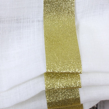 Glitter Gold Border Off-White Linen Relaxed Roman Shade/CL1010 - Classic & Modern Home