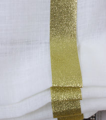 White Linen Relaxed Roman Shade with Bordered Gold Glitter Band/CL1010