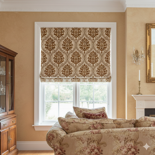 Gold Brown Velvet Jacquard Flat Roman Shade, CL1194