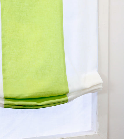 Green & White Two-Tone Natural Linen Relaxed Roman Shade/CL1010