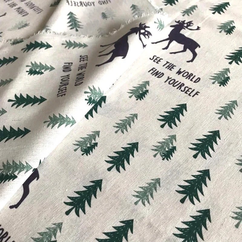 Premium Printed Linen Cotton Blend Fabrics for Sewing, Embroidery, and Home Decor, CA1002
