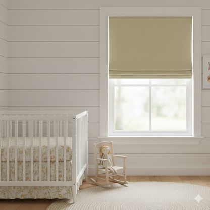 Ecru Herringbone Pattern 100% Natural Linen Flat Custom Roman Shade / CL1047 - Classic & Modern Home