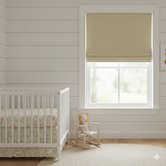 Ecru Herringbone Pattern 100% Natural Linen Flat Custom Roman Shade / CL1047 - Classic & Modern Home