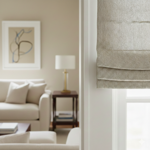 Wide Thin Striped 100% Linen Custom Made Flat Roman Shade/CL1003