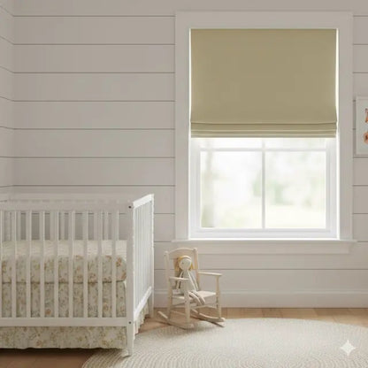 Ecru Herringbone Pattern 100% Natural Linen Flat Custom Roman Shade, CL1047