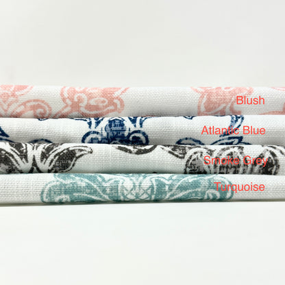 French Floral Damask Faux Linen Flat Roman Shade / CL1091 - Classic & Modern Home