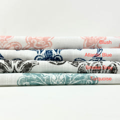 French Floral Damask Digital Print Faux Linen Fabric / 110" Width / CL1091