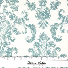 French Floral Damask Faux Linen Flat Roman Shade / CL1091