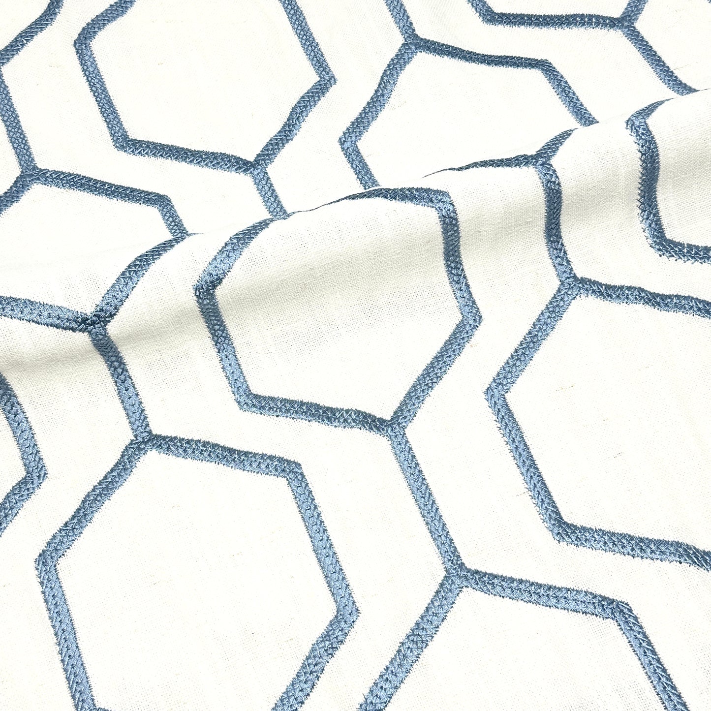Geometric Blue Embroidery Linen Flat Roman Shade, CL1144