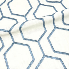 Geometric Embroidery Blue Linen Flat Roman Shade/CL1144