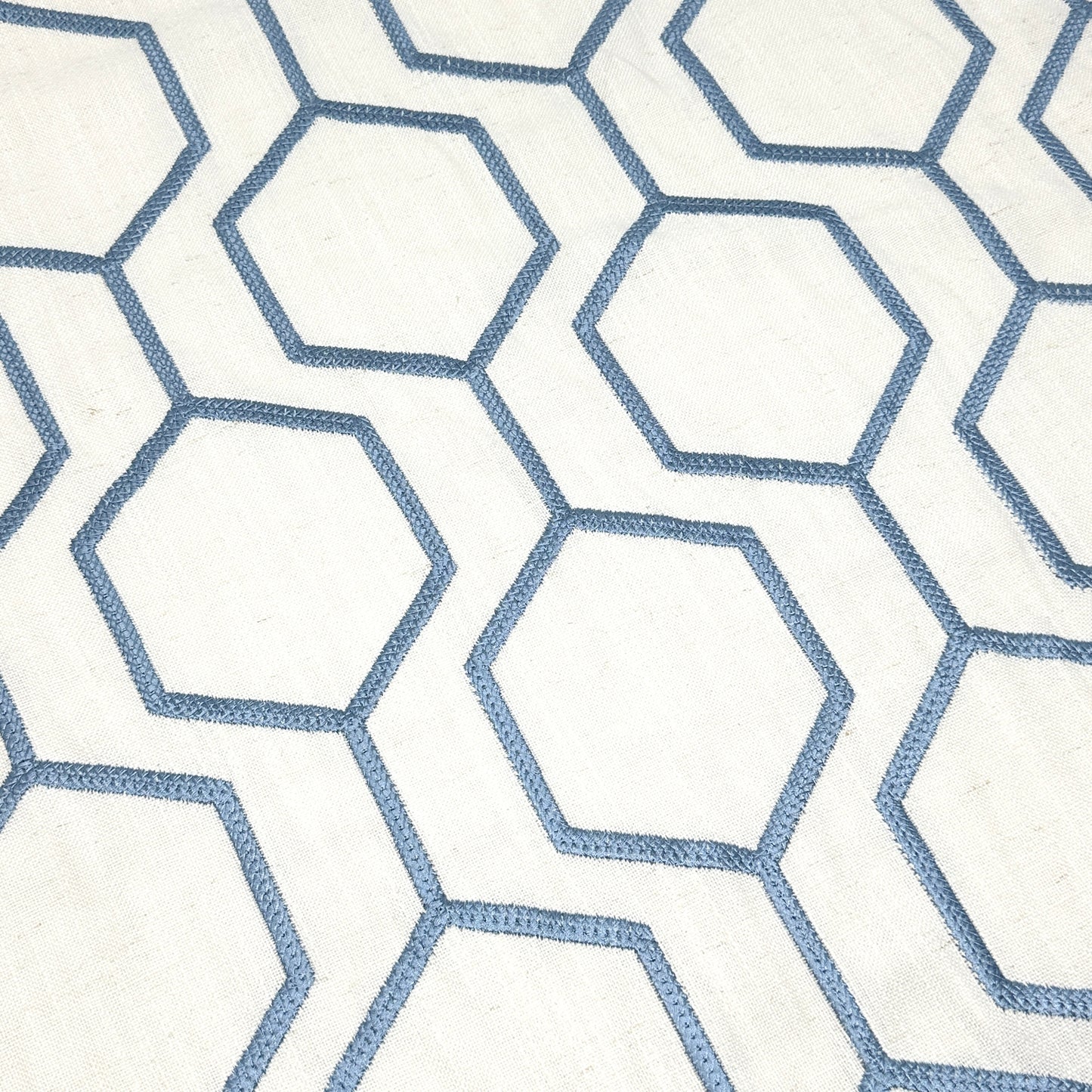 Geometric Blue Embroidery Linen Flat Roman Shade, CL1144