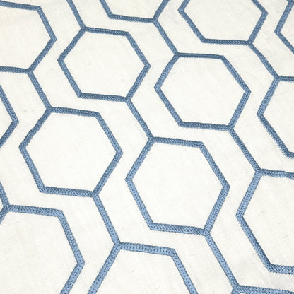 Geometric Blue Embroidery Linen Flat Roman Shade, CL1144