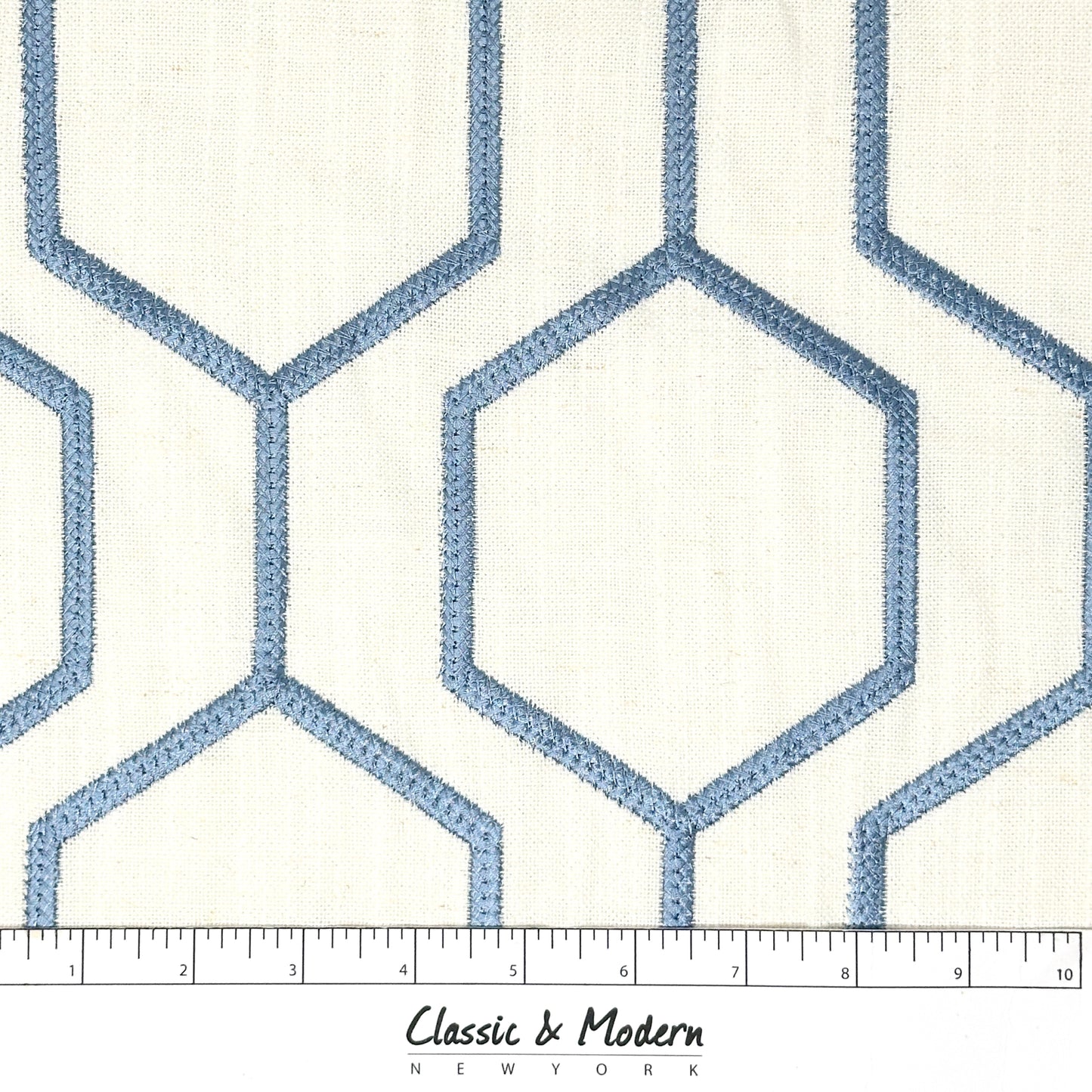Geometric Blue Embroidery Linen Flat Roman Shade, CL1144