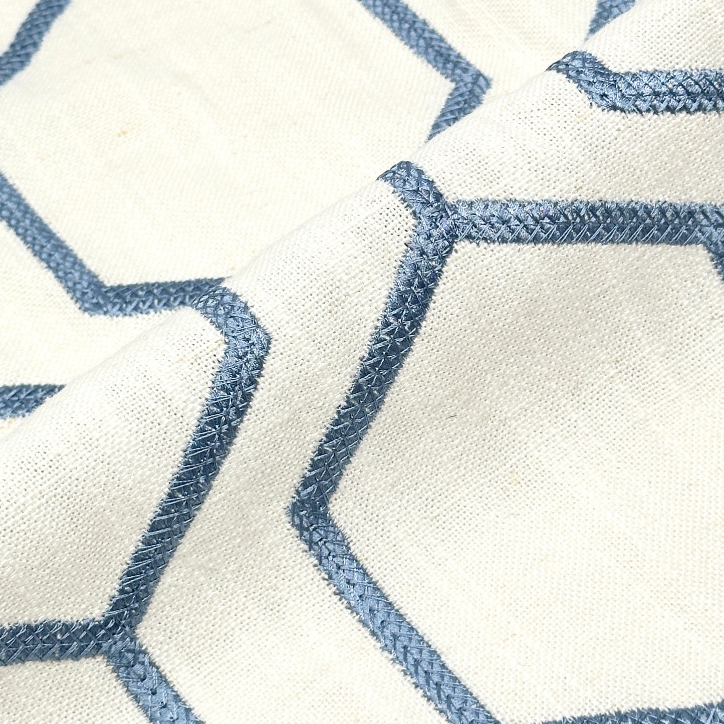 Geometric Blue Embroidery Linen Flat Roman Shade, CL1144