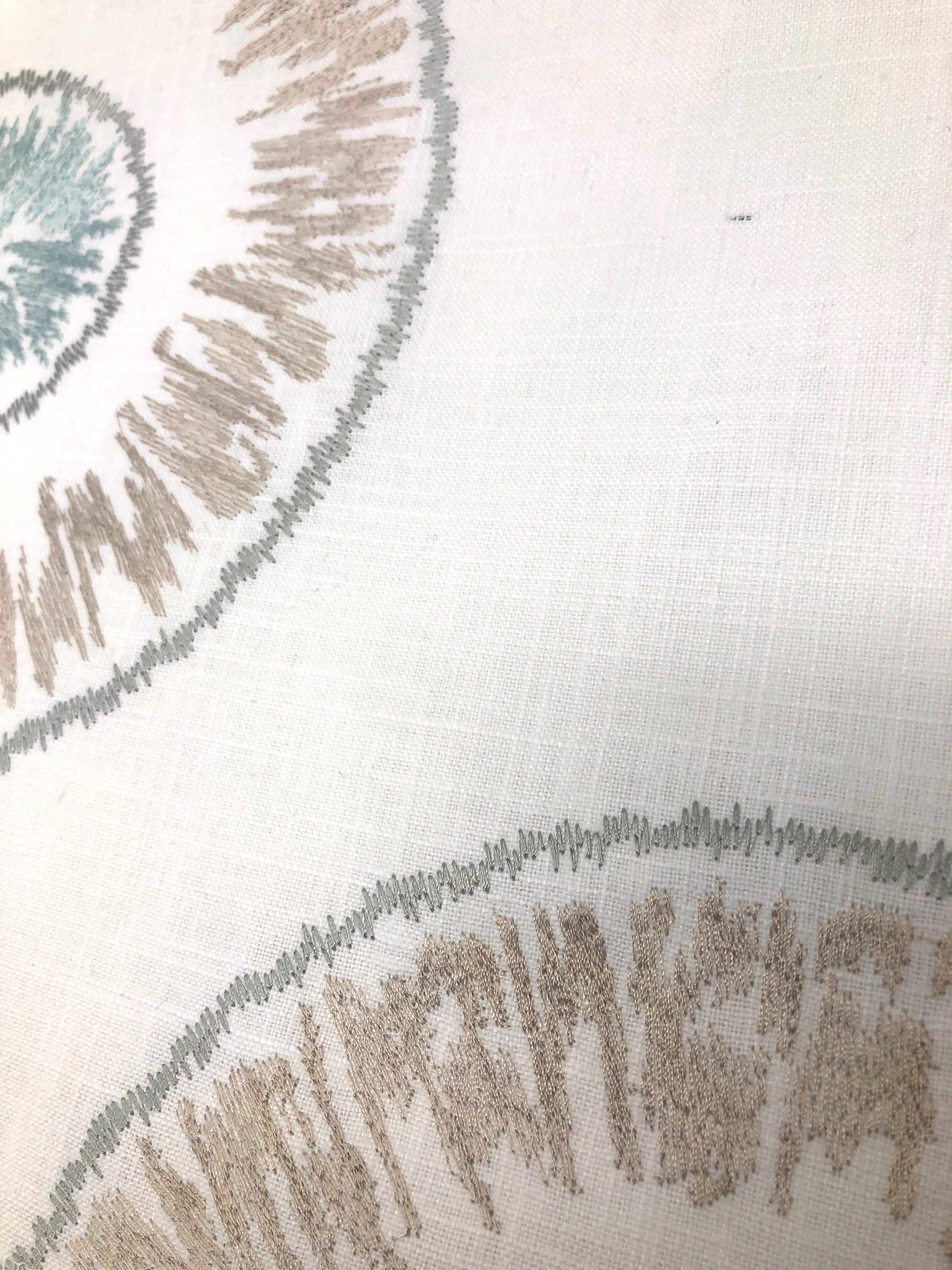Retro Stitch round Embroidery Linen Blend Fabric By The Yard, Curtain, Drapery, Table Top, 54" Width/CL1018