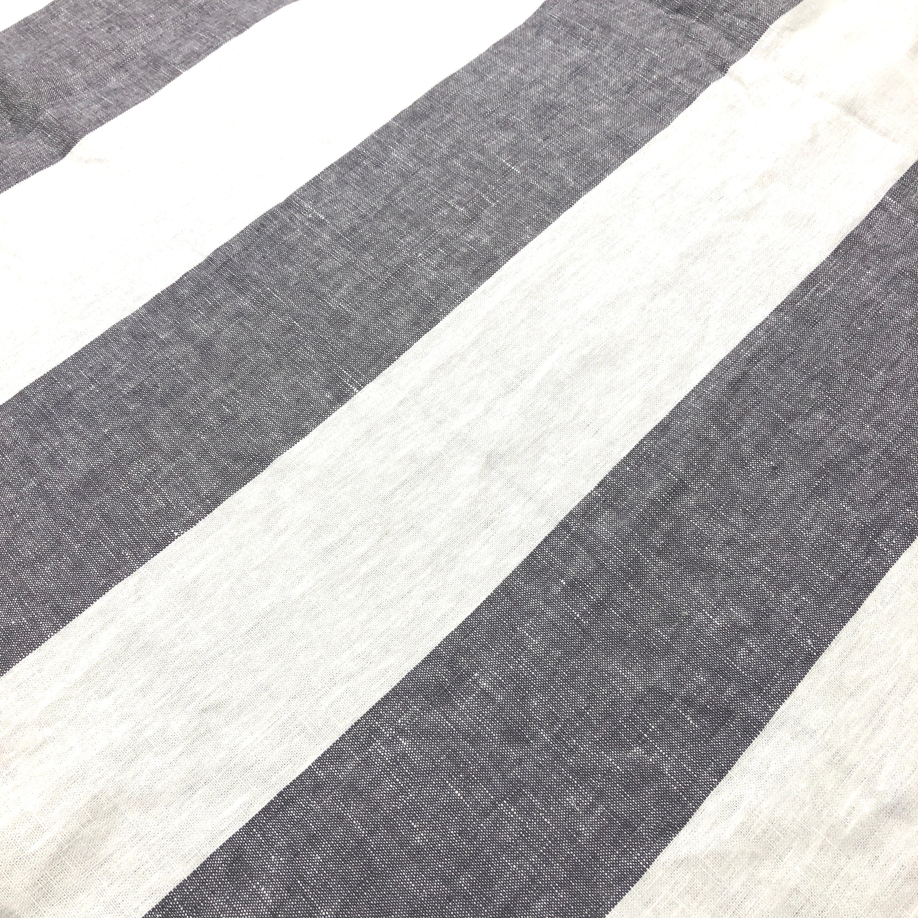 Dark Gray White Wide Stripe Linen Relaxed Roman Shade/CL1026