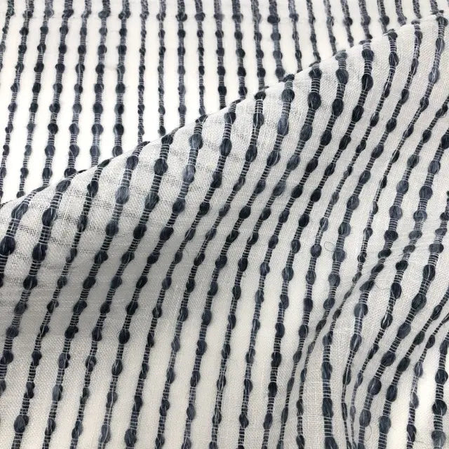 Grey Embroidered Stripe Sheer Linen Fabric Relaxed Roman Shade, CL1032