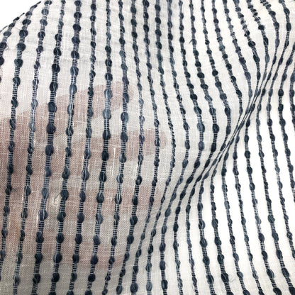 Dot Embroidered Blue Indigo Stripe Sheer Blend Linen Fabric Flat Roman Shade, CL1032