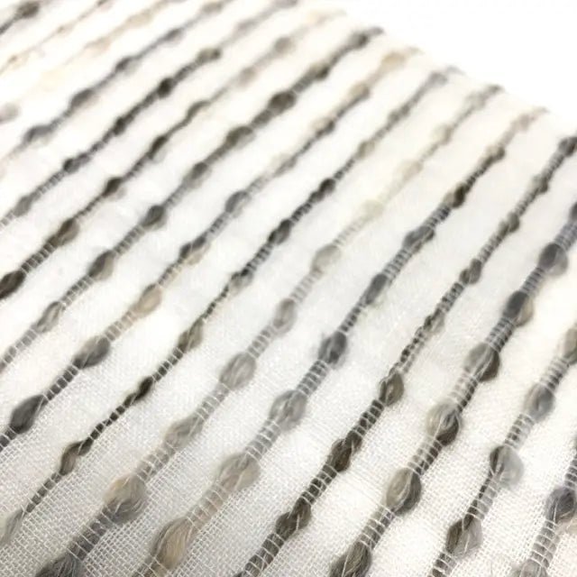 Grey Embroidered Stripe Sheer Linen Fabric Relaxed Roman Shade, CL1032