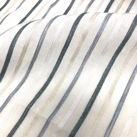 Multi Stripe Linen Blend Embroidered Grey Indigo Stripe Sheer Fabric By The Yard, Curtain, Drapery, Table Top, 118" Width/CL1033