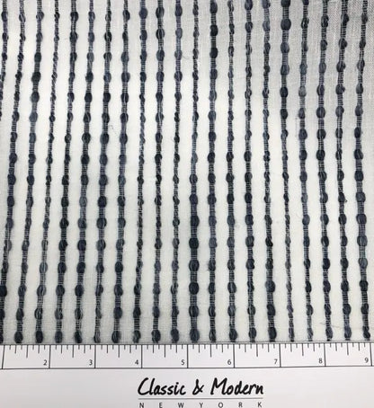 Dot Embroidered Blue Indigo Stripe Sheer Blend Linen Fabric Flat Roman Shade, CL1032