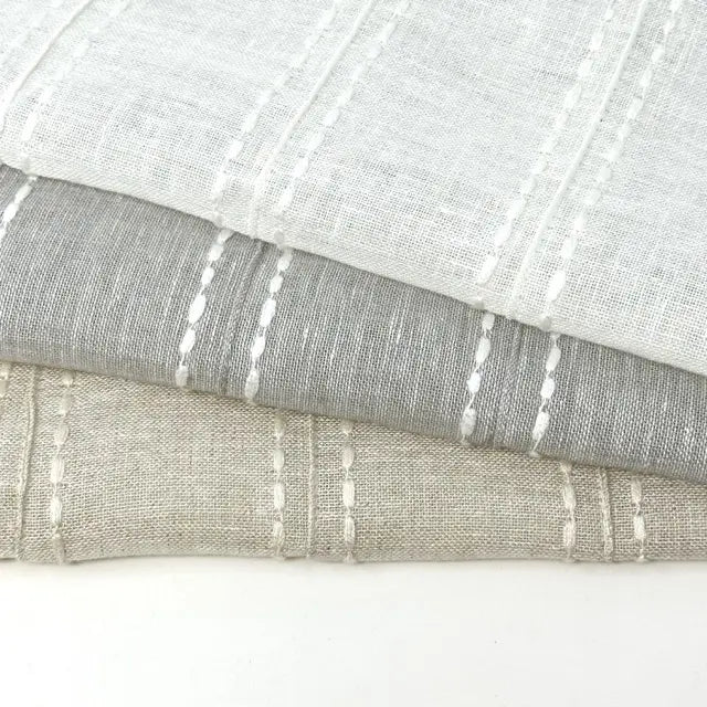 Embroidery Dot and Texture Stripe sheer Linen Flat Roman Shade, CL1126